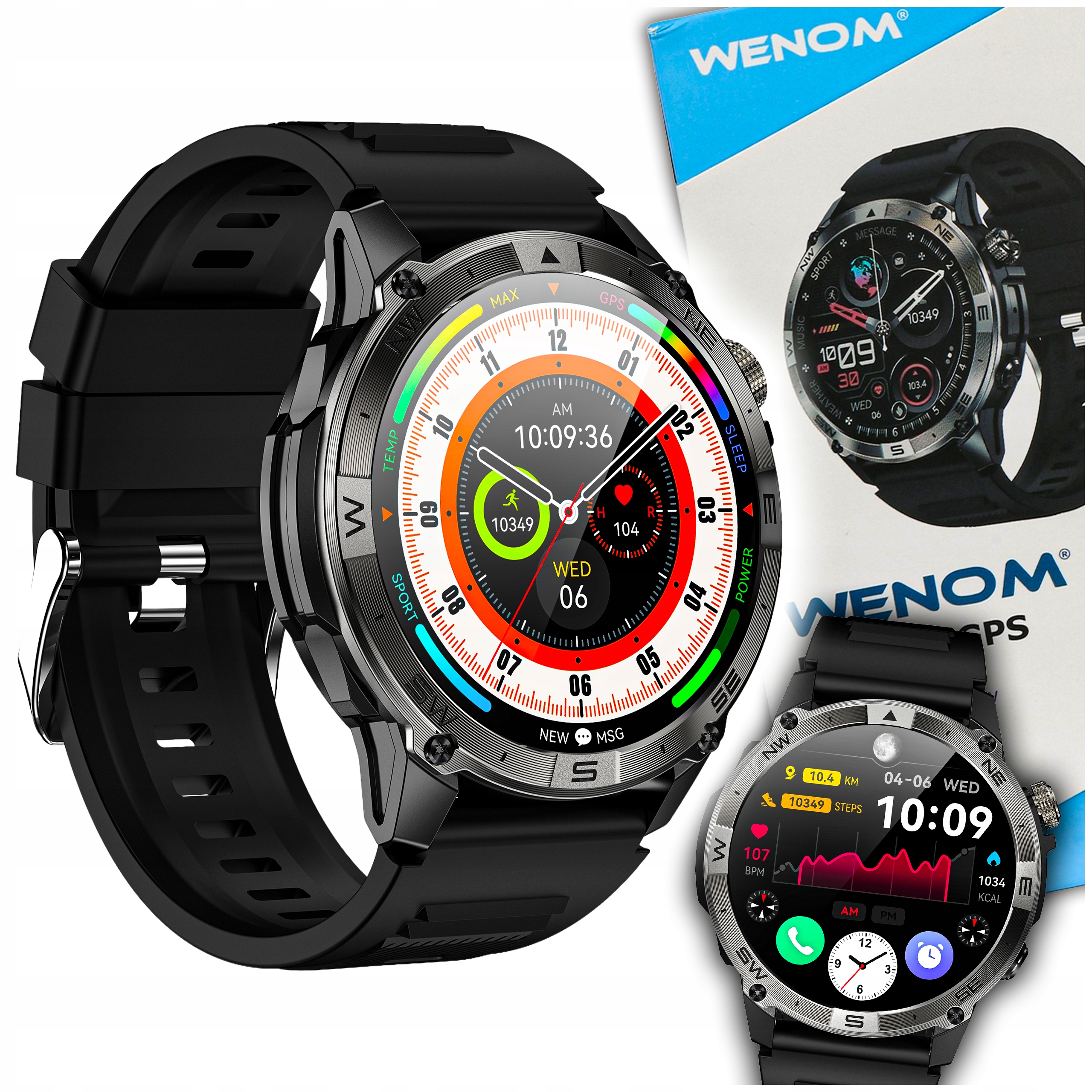 Smartwatch Wenom Gps wodoodporny Amoled ekran rozmowy krokomierz pulsometr
