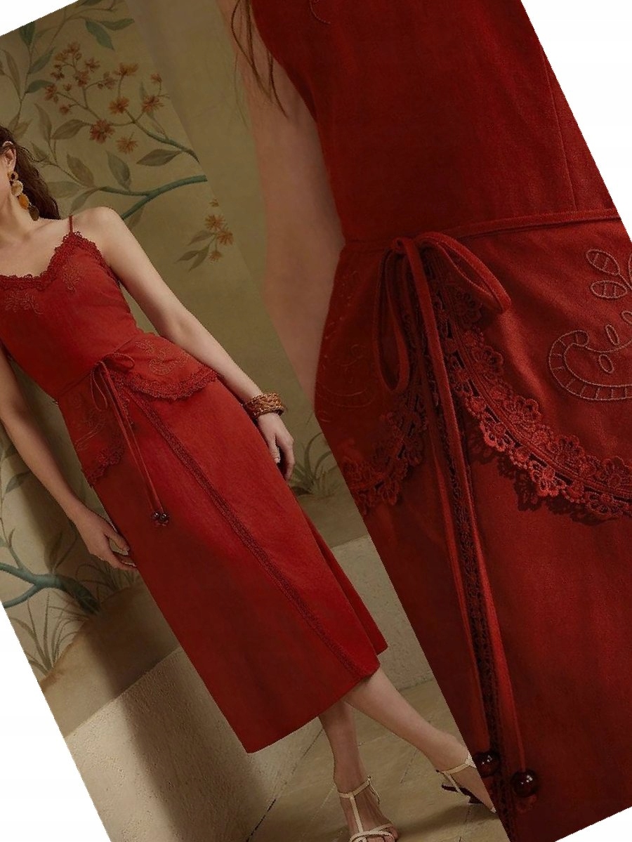 Šaty Lněná Motf Za Koleno Na Ramínkách Letní Casual Premium L 40