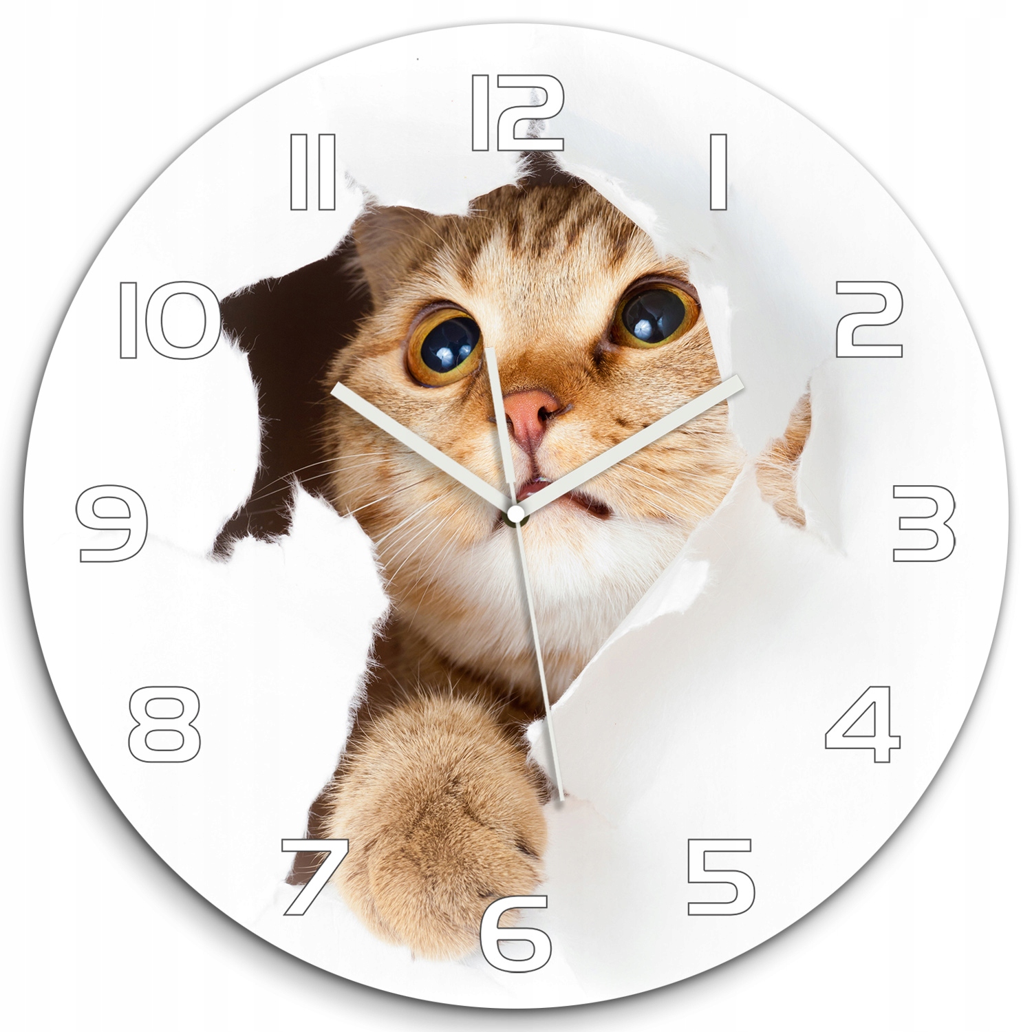 Veľké sklenené hodiny do obývacej izby Mačka s dierou, priemer 60 cm