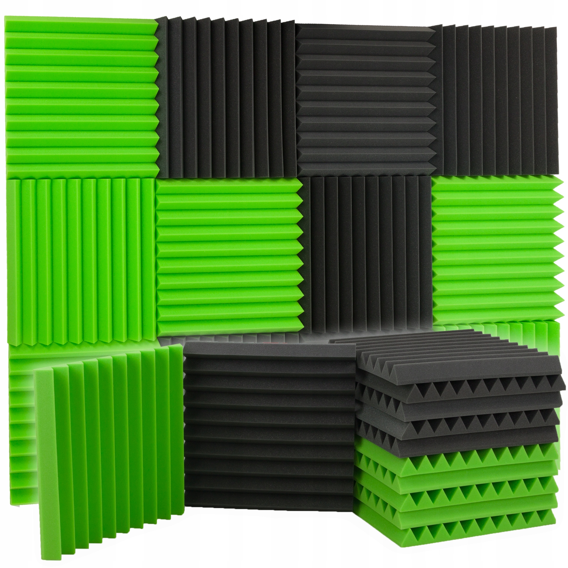 Akustické panely Kliny zvukotěsné šedé a zelené pro herní pokoj