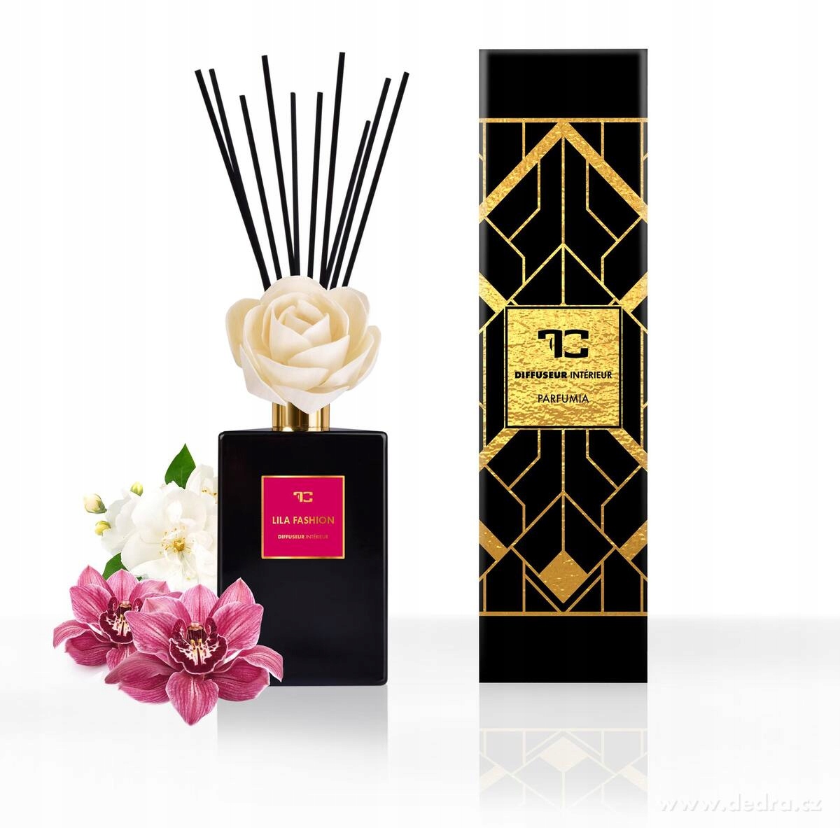 Levně Difuzér s květinou & tyčinkami Parfumia, Lila Fashion, 500 ml