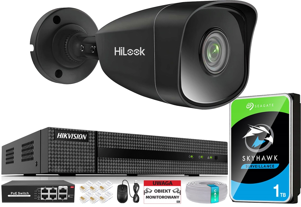 Monitorovanie Ip do domu 1 čierna 5Mpx kamera na skrútenie rekordéra HikVision