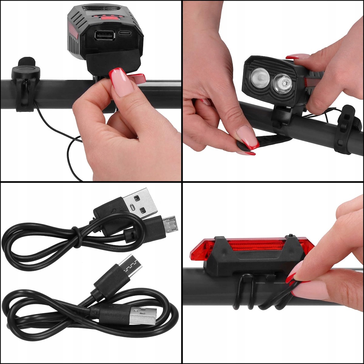 LAMPKA ROWEROWA LED PRZÓD NA USB MOCNA TYŁ ZESTAW SOLARNA ŚWIATŁO powerbank Liczba trybów świecenia 9