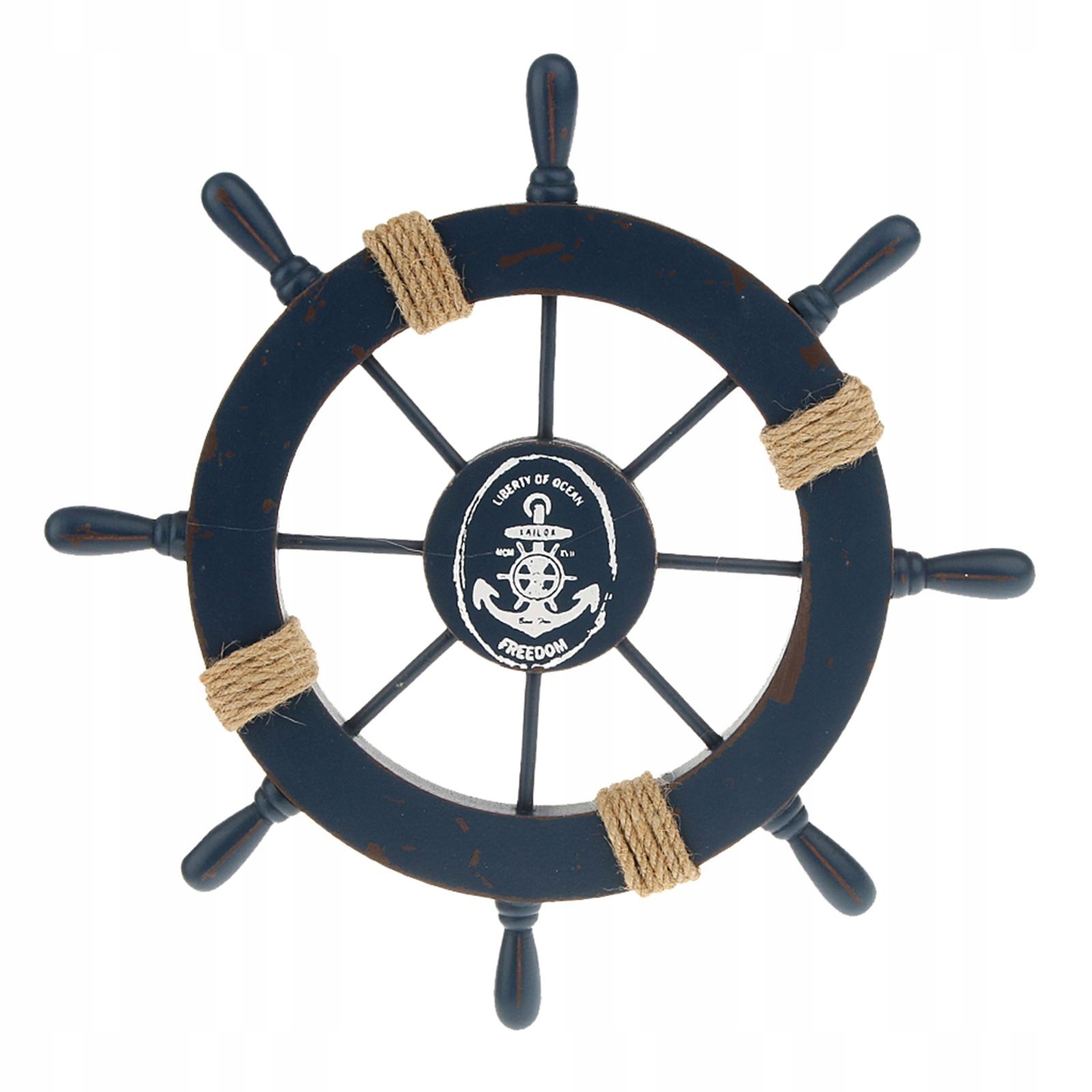 Ster koła żeglarskiego DREWNIANEGO statku, ciemnoniebieski Długość 27 cm