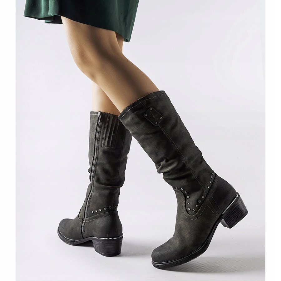 Szare ocieplane kowbojki na klocku r.40 Stan opakowania oryginalne