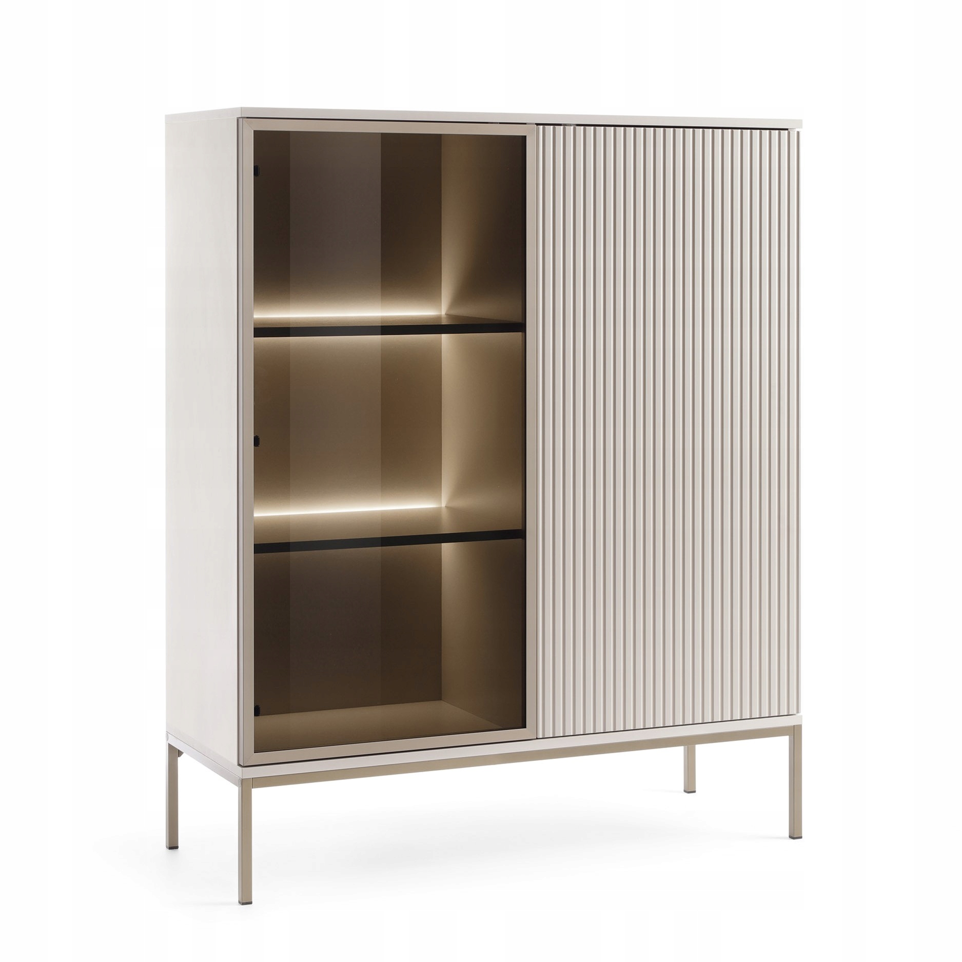 Vitrína Sentiero 126 x 104 cm s Led osvětlením Stojící Kašmír Ryflovaná