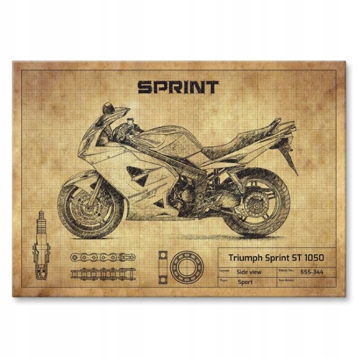 Plakát z kovu, skica, ozdoba, plech, dárek Motocykl Triumph Sprint St 1050