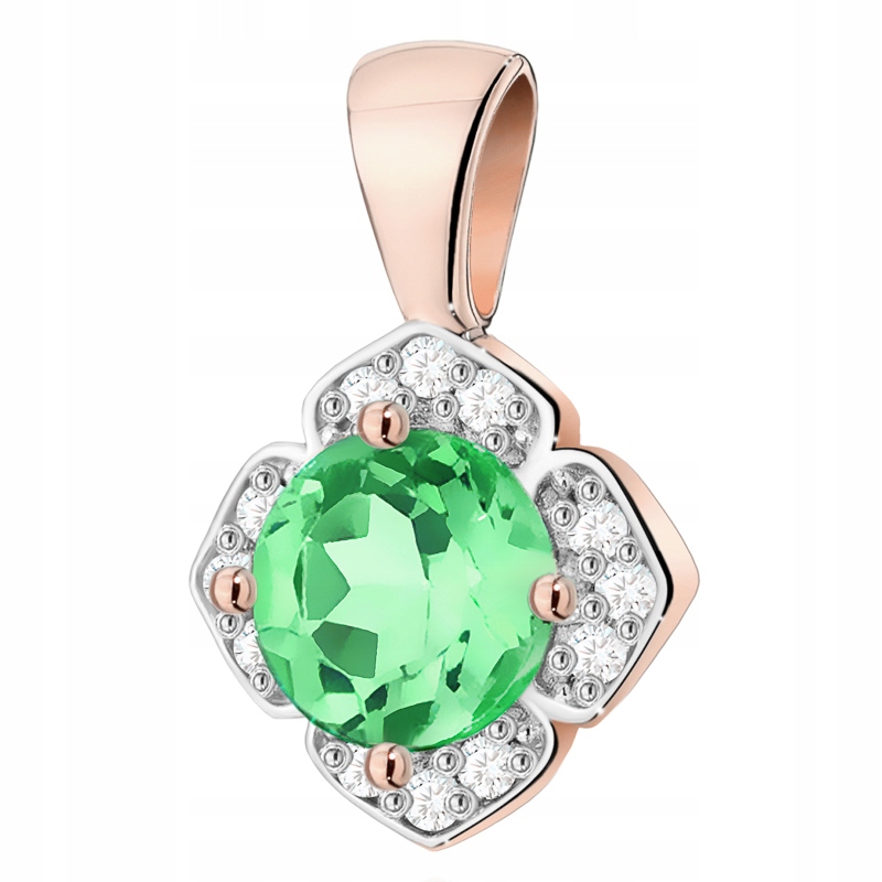 Zlatý Přívěsek Přívěsek pr. 585 Květina Brilianty 0,06 ct a Smaragd 0,50 ct