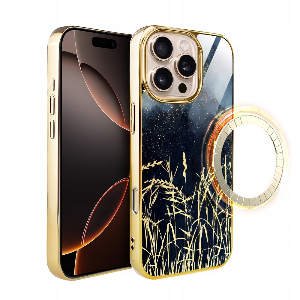 Etui do iPhone 16 Pro Max, Elite Glass z MagSafe, Złote Trawy o Zmierzchu