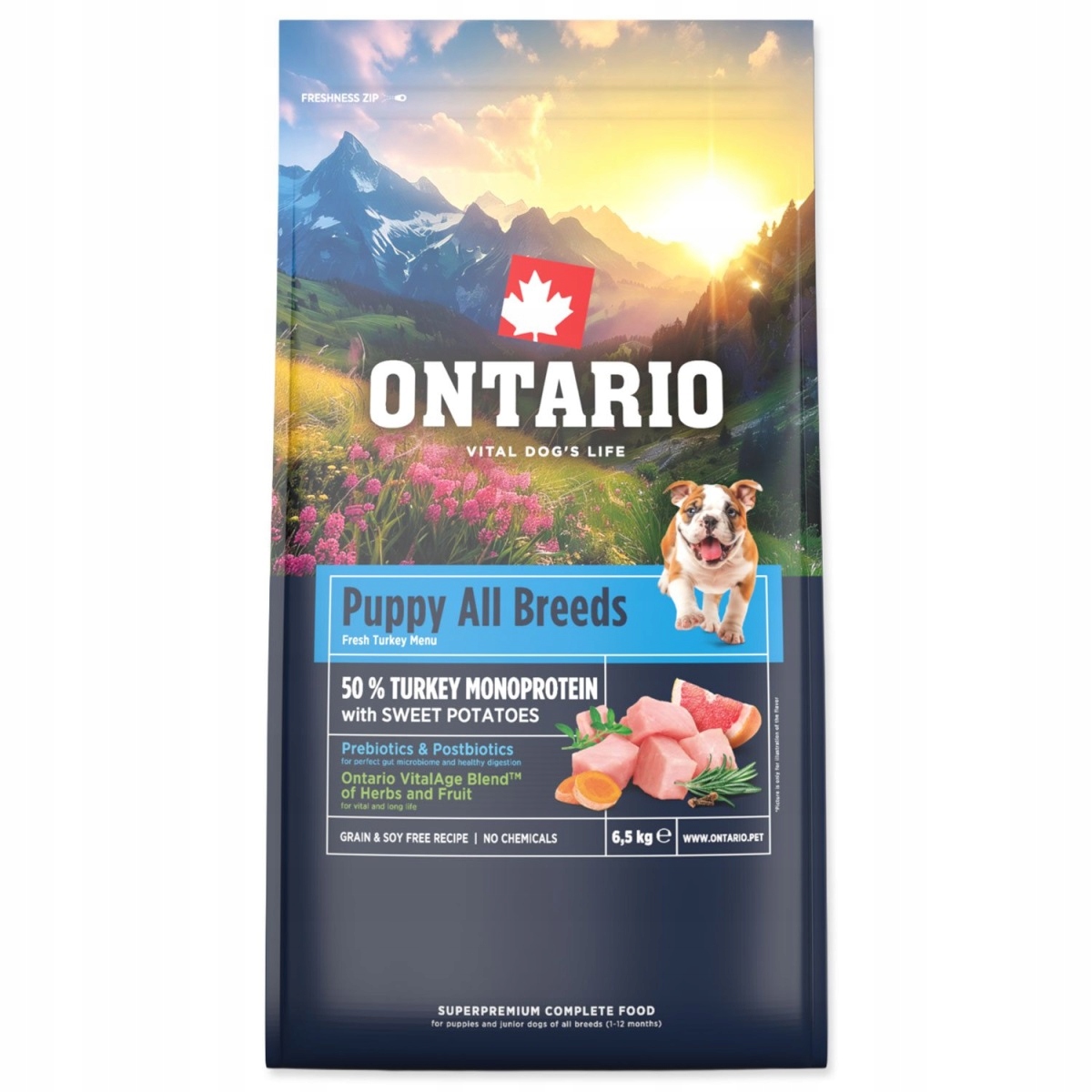 Levně Krmivo Ontario Puppy & Junior Monoprotein Turkey & Sweet Potatoes 6,5kg