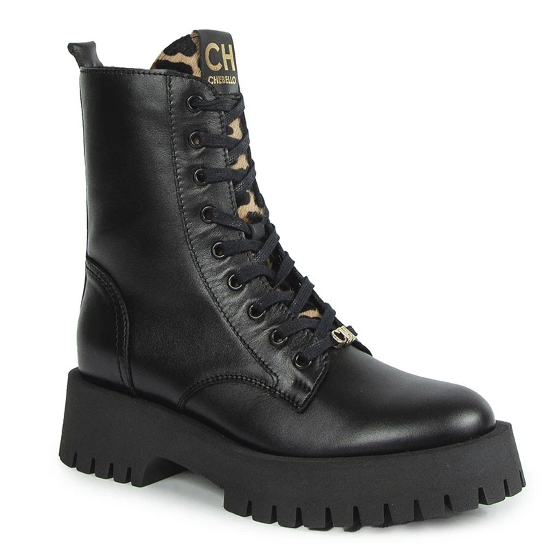 Chebello 4587 Kožené Kotníkové Boty Panterka Černé 37