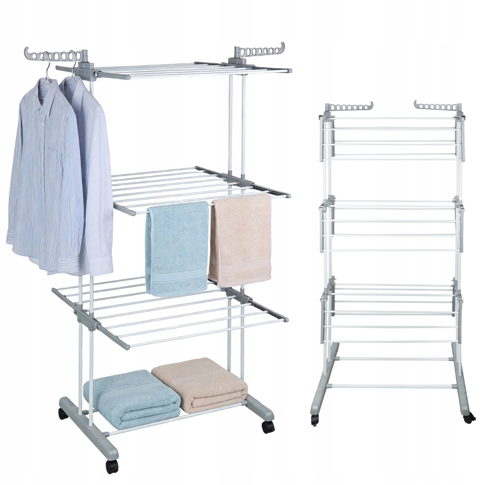 Levně Skládací Sušák Na Prádlo Vertikální Stojící Kolečka 3 Úrovněmi Velký Balkonový