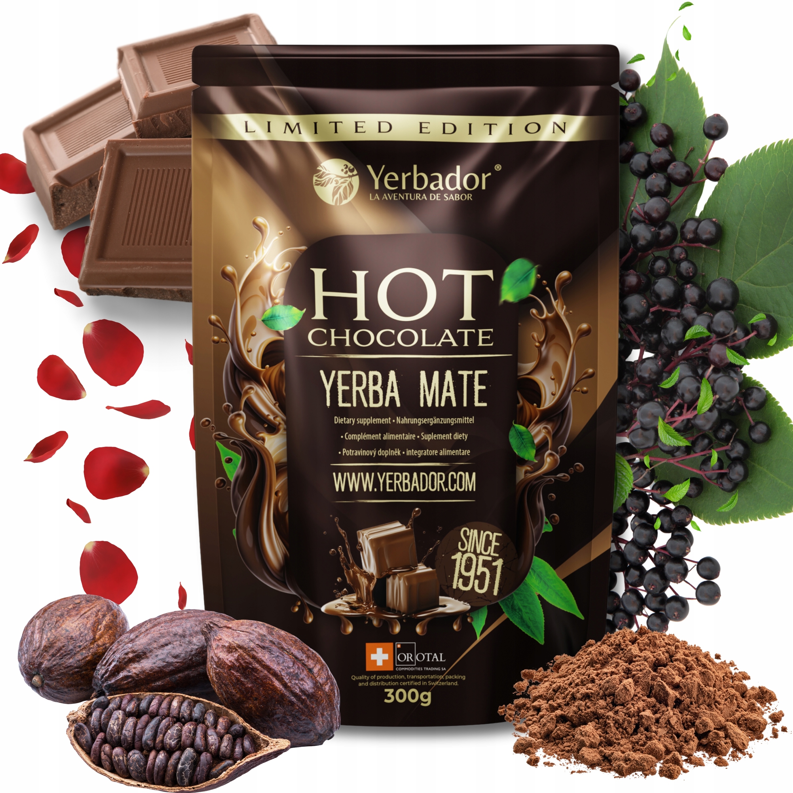 Yerbador Yerba Mate Hot Chocolate Čokoláda Kakao Přírodní energie 300 g