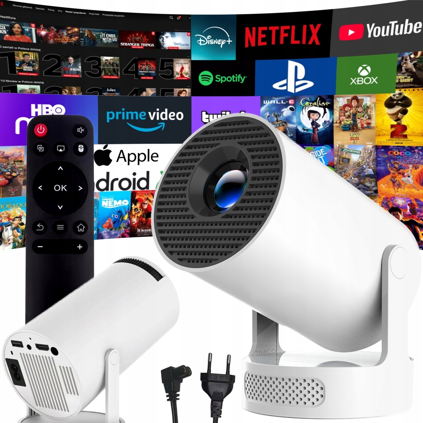 HY300 PRO+ Przenośny Projektor LED, Full HD Smart TV 4K WiFi Android
