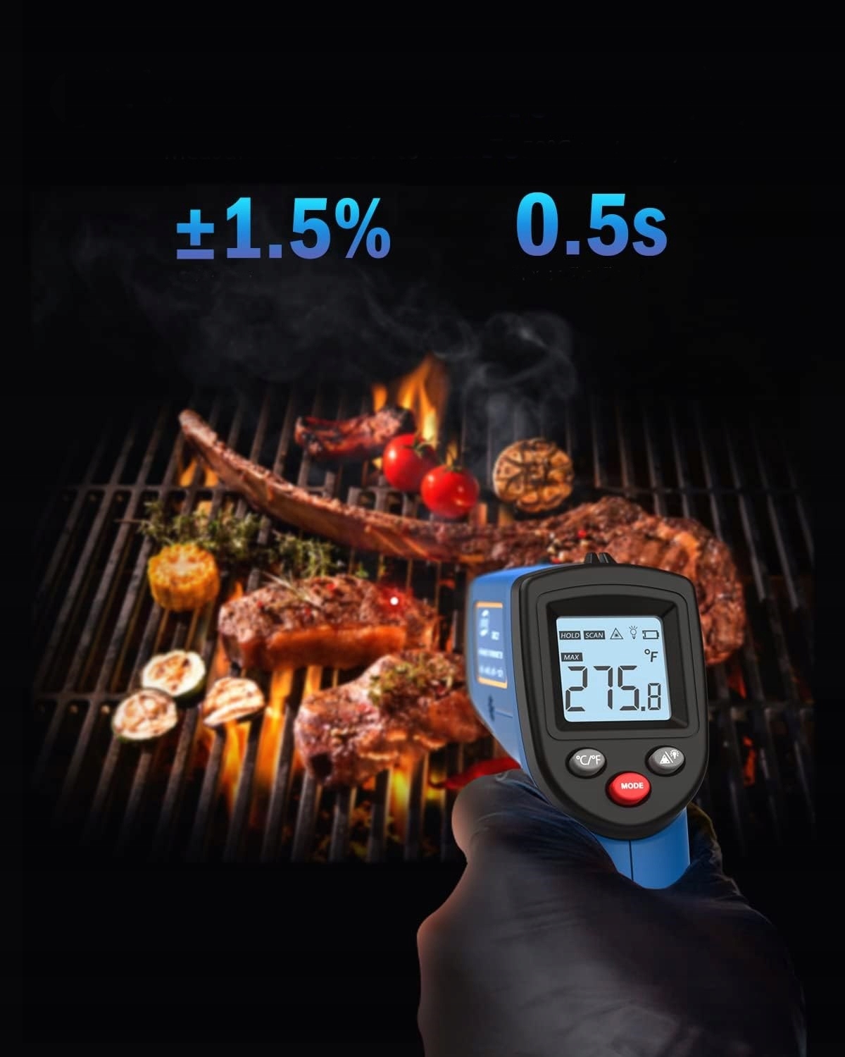 PIROMETR TERMOMETR LASEROWY BEZDOTYKOWY NA POCZERWIEŃ EMISYJNOŚĆ -50+400°C Zakres pomiaru temperatury 0-50°C