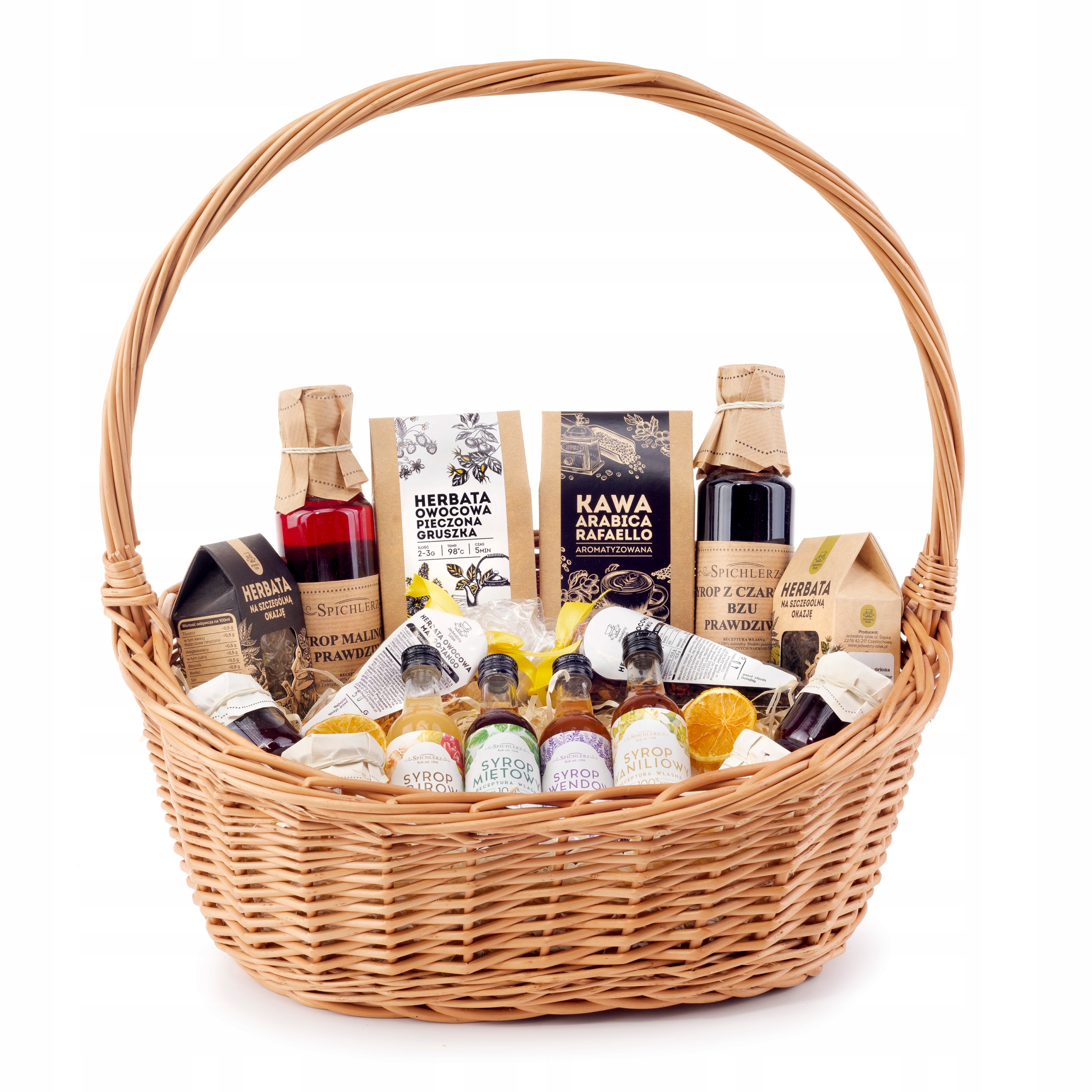 Levně Proutěný koš Káva Čaj sirupy Dárek k narozeninám výročí svatby sada