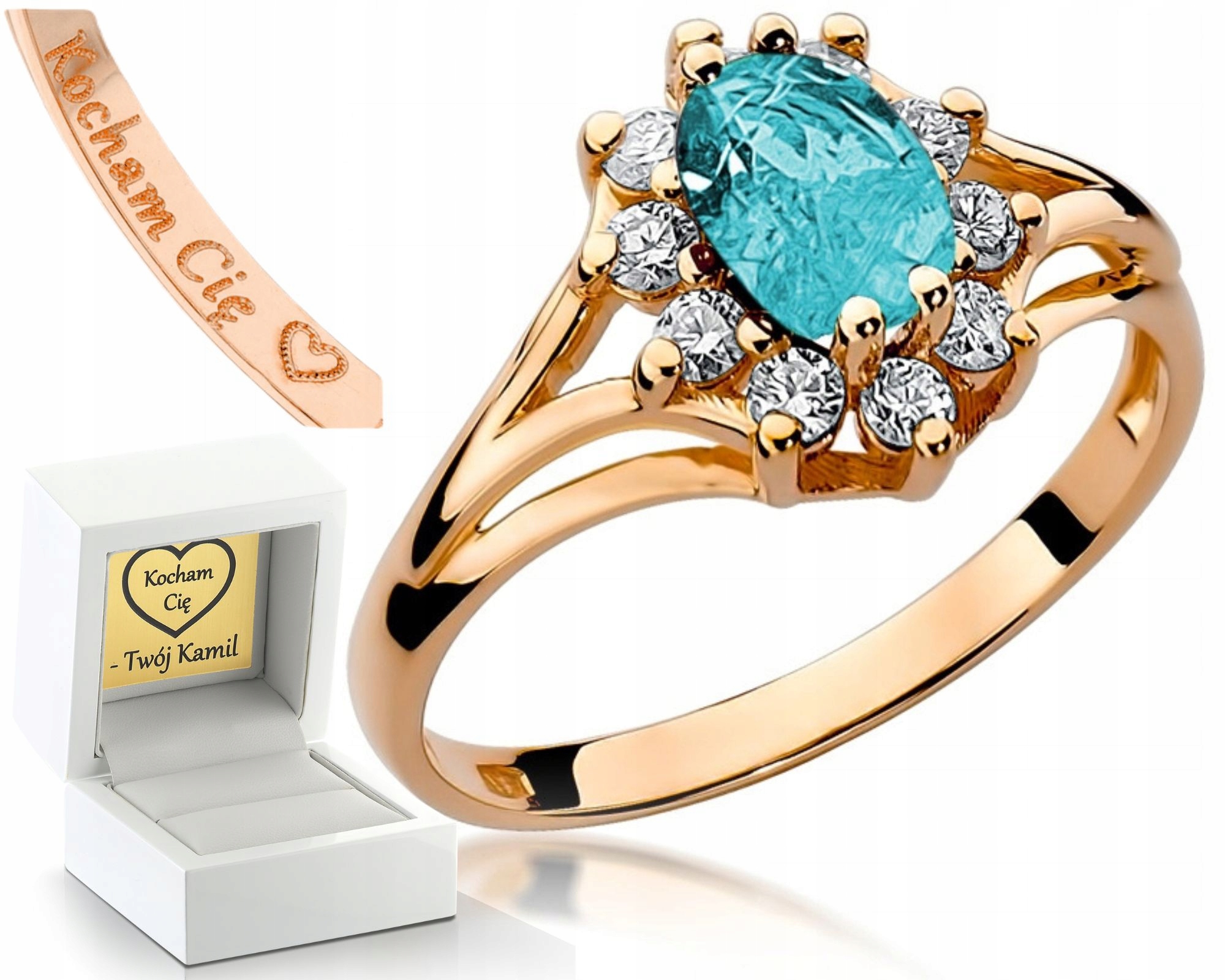 Růžové Zlato Prstýnek Topaz A Diamanty 585