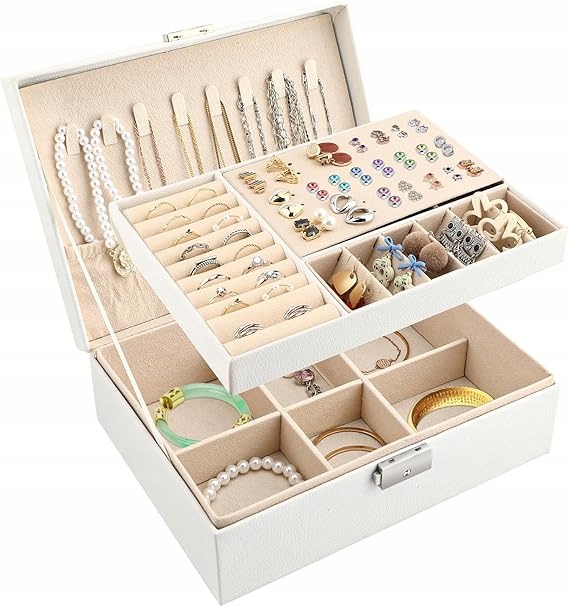 Velká šperkovnice na bižuterii 2-vrstvá, na klíč uzamykatelná taška z kůže