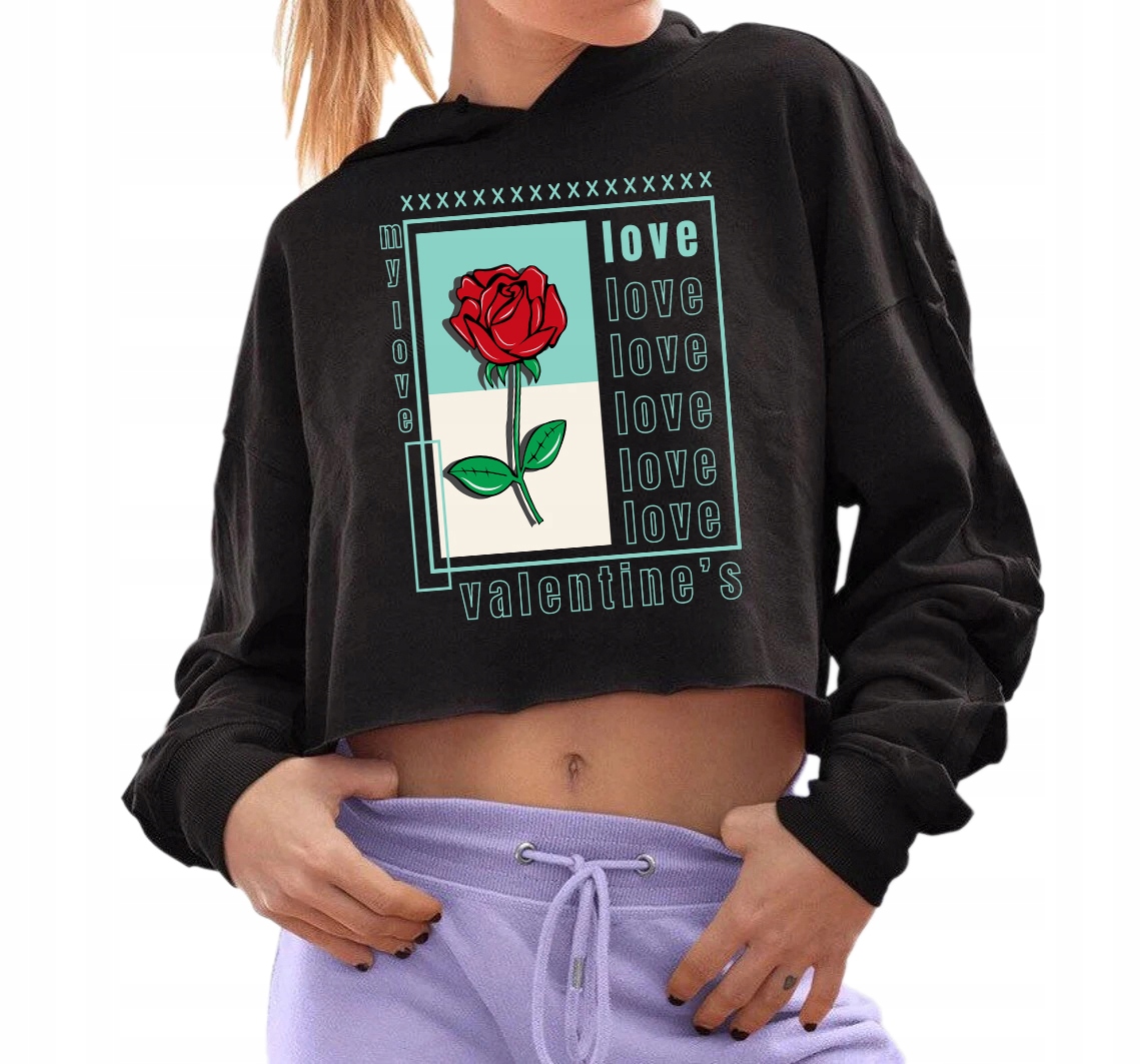 Mikina Černá Cropped Krátká Love Valentine Streetwear Módní Vel L