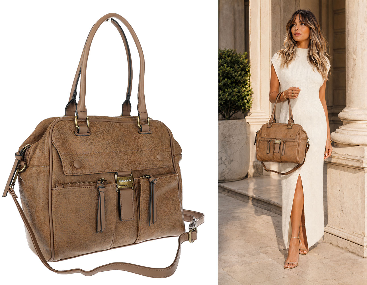Dámská shopper kabelka A4 kufřík elegantní taška do práce CH810 Béžová