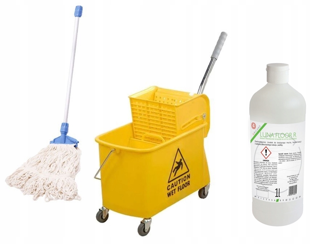 

Zestaw sprzątający Wózek + Mop kentucky + Płyn 1L