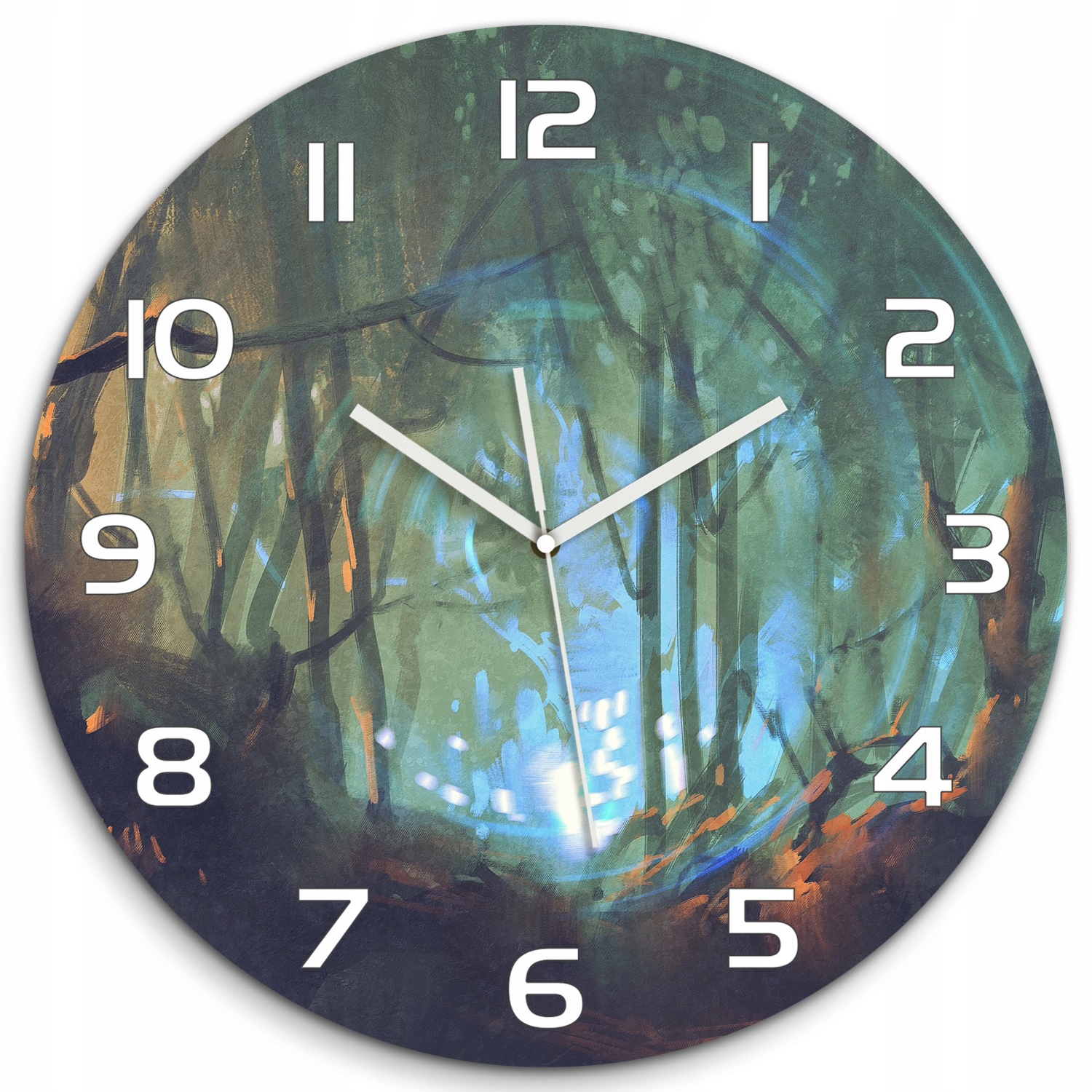

Duży zegar szklany do salonu Mistyczny las fi 60cm