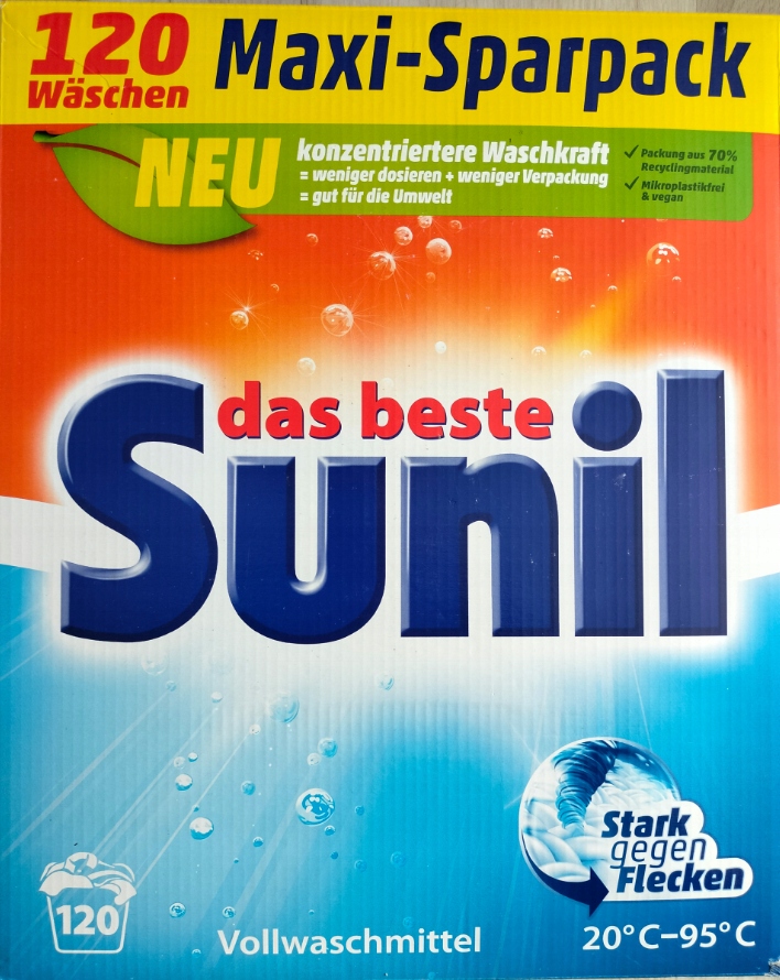 Sunil Universal Vollwaschmittel 120 Prań 6KG Orginalny Produkt Niemiecki