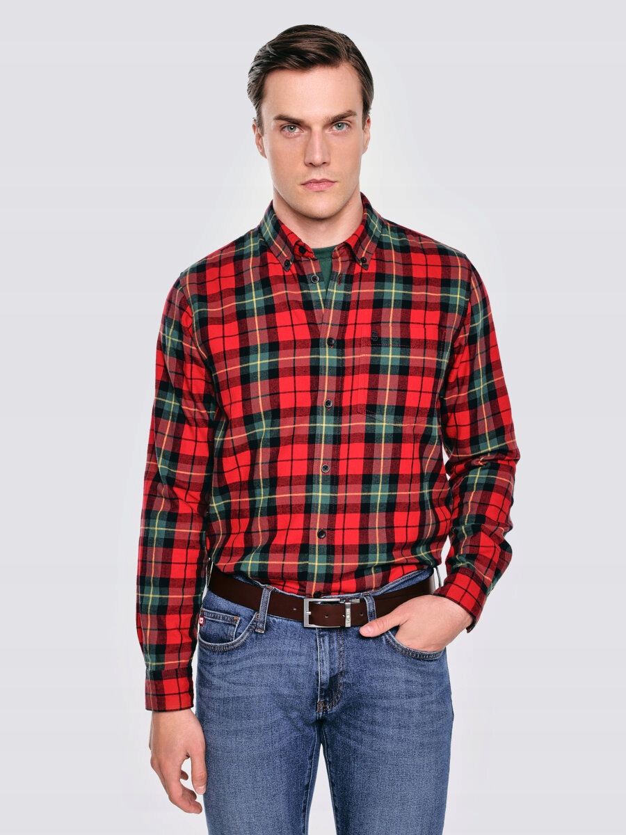 Big Star Pánská Kostkovaná Košile Červená Smyslná Velikost 603 M