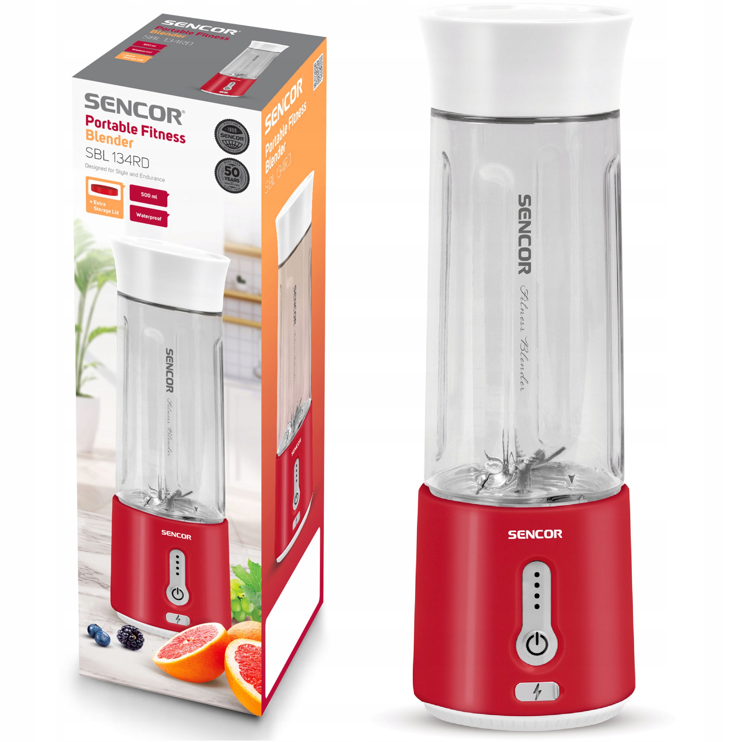 Przenośny Blender Fitness 500 ml Sencor Sbl 134RD Usb-c Moc 150W Czerwony