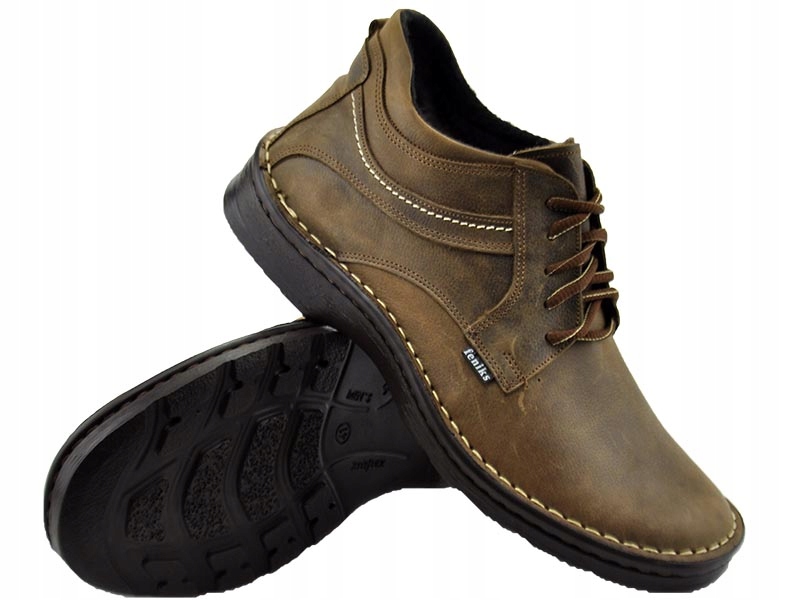 MĘSKIE POLSKIE TRZEWIKI SKÓRZANE 253 BRĄZ 43 Kolor podeszwy brązowy