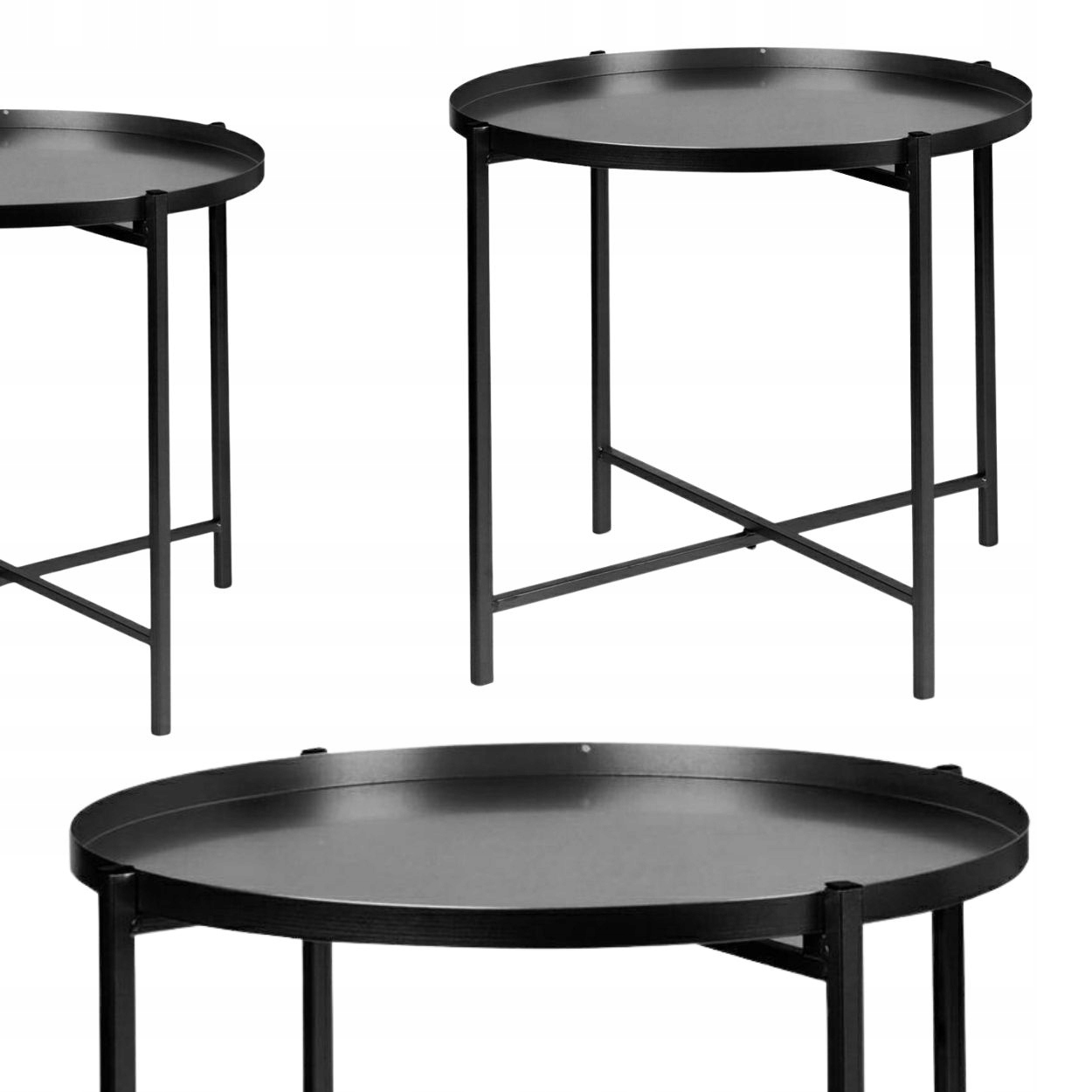 Moderní konferenční stolek Kulatý Kovový Černý Do obývacího pokoje kanceláře Odkládací