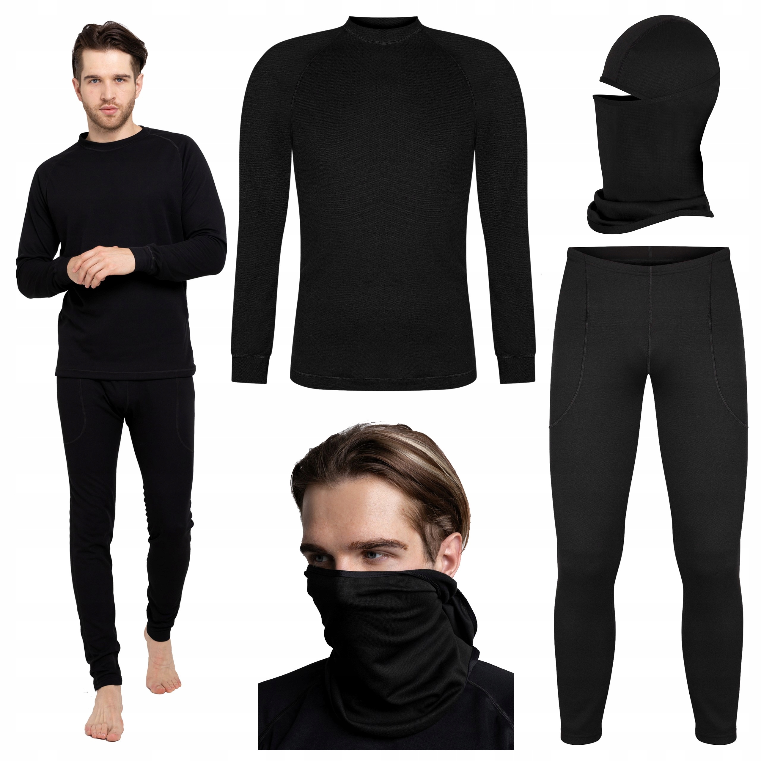 Komplet pánské termoaktivní spodní prádlo S Tričko Legíny Zateplené Dry Black