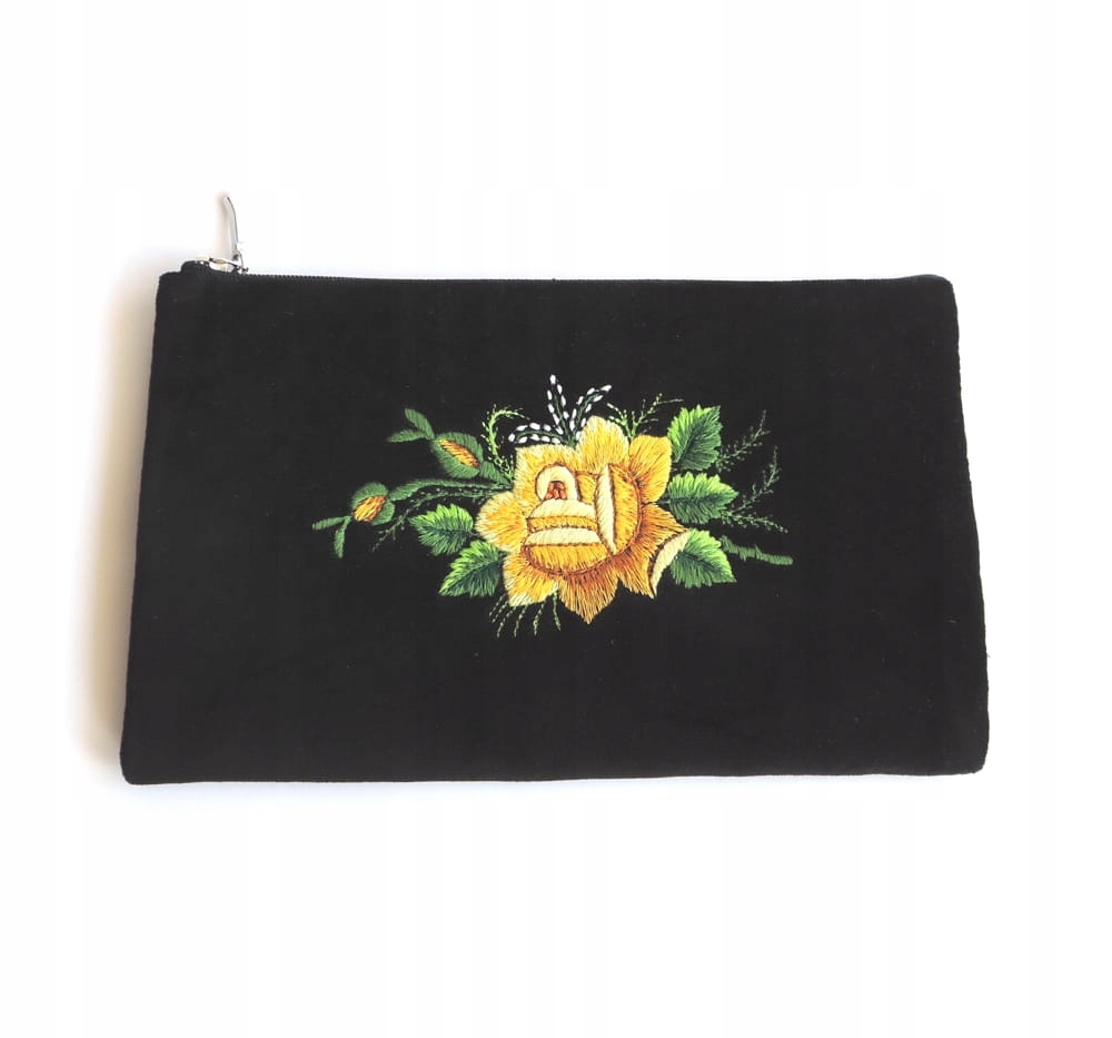 Plochá Kosmetická Taška Folk Rybářská Výšivka Žlutá Růže Ruční Práce