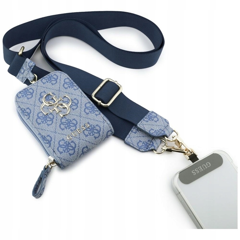Guess 4G kožené crossbody vodítko s peněženkou na telefon, modré