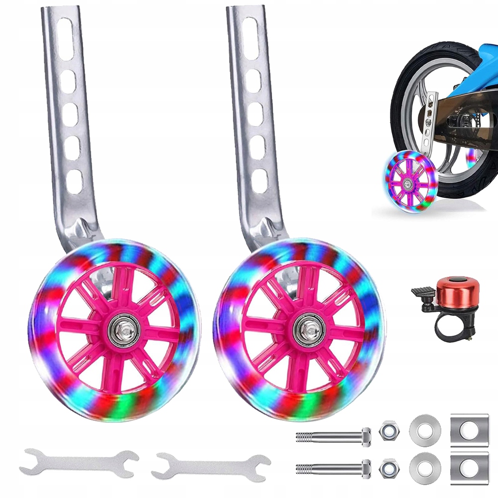 KÓŁKA PODPOROWE BOCZNE DO ROWERU 12-20" LED ŚWIECĄCE KOLOROWE RÓŻOWE