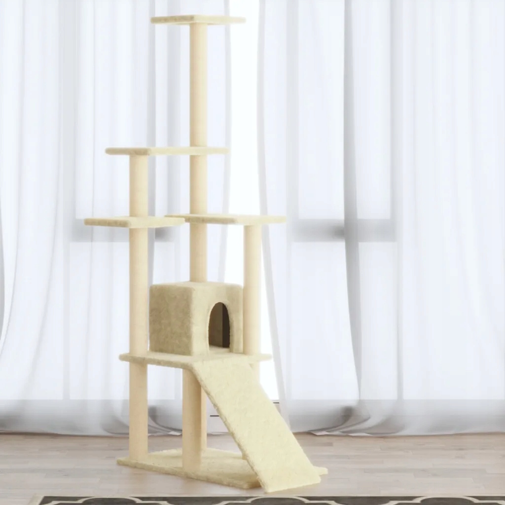 Levně Petrashop Škrabadlo pro kočky se sisalovými sloupky krémové 155 cm Krémová