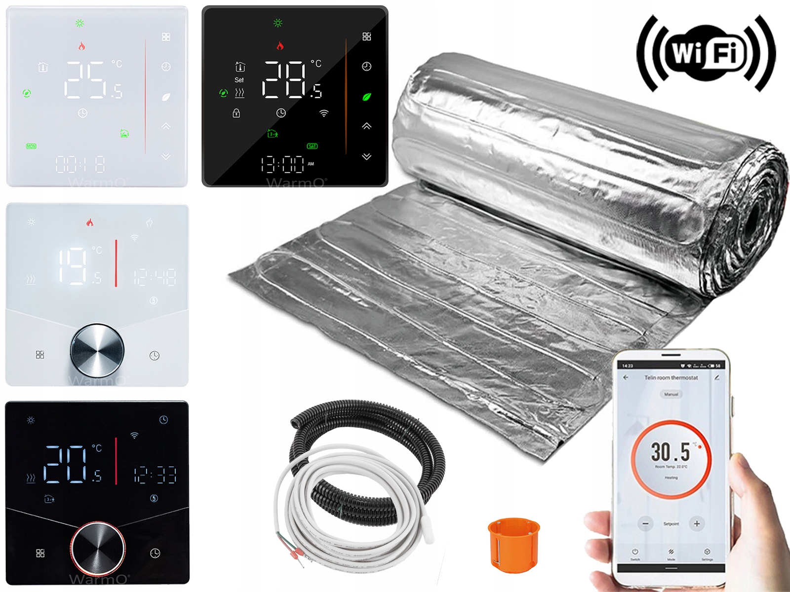 Sada vykurovacích podložiek pod panely 18 m2 150 W/m2 regulátor WarmO B60 B90 Wifi