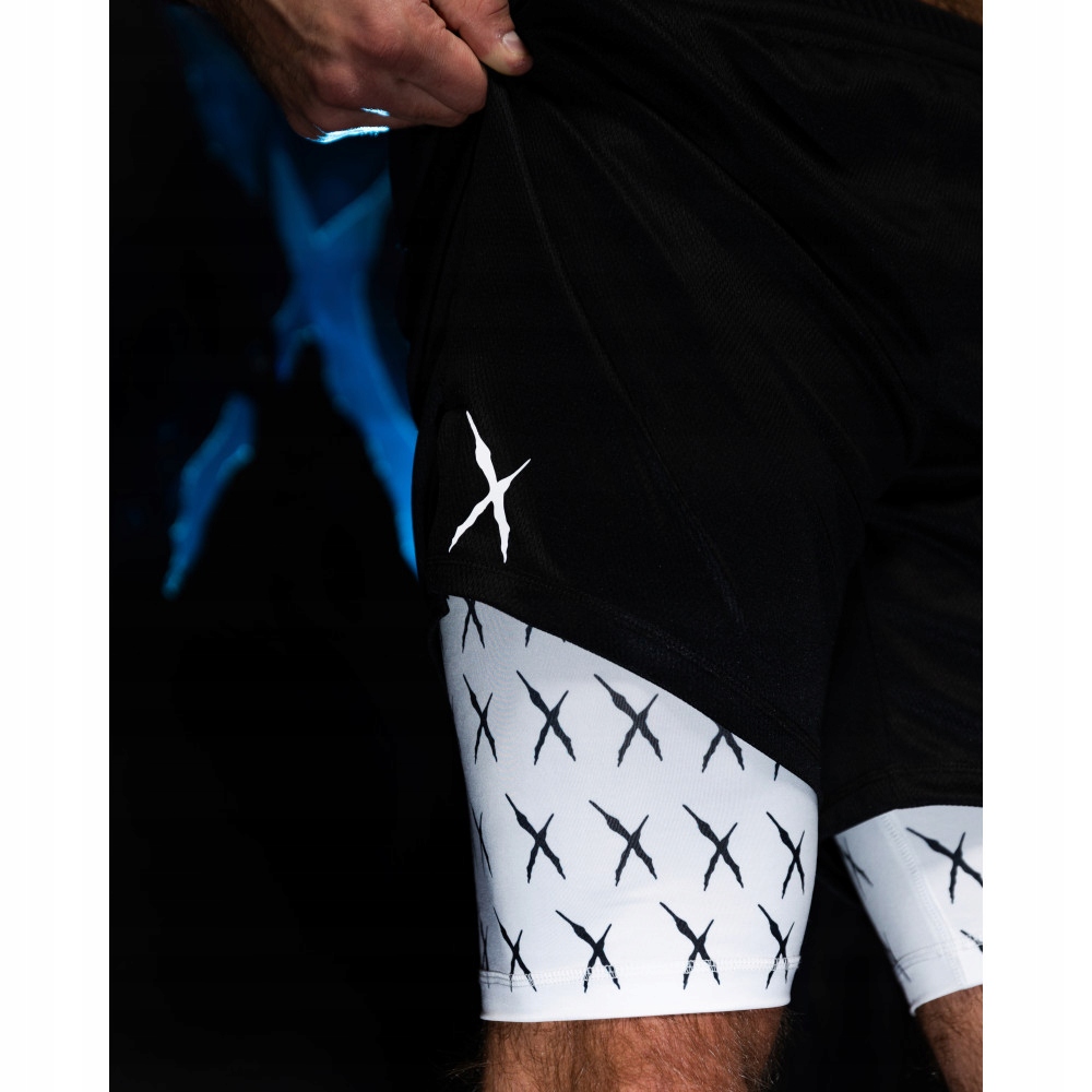 AthleteX - SPODENKI TRENINGOWE Z LEGGINSAMI - CZARNO-BIAŁE Marka inna