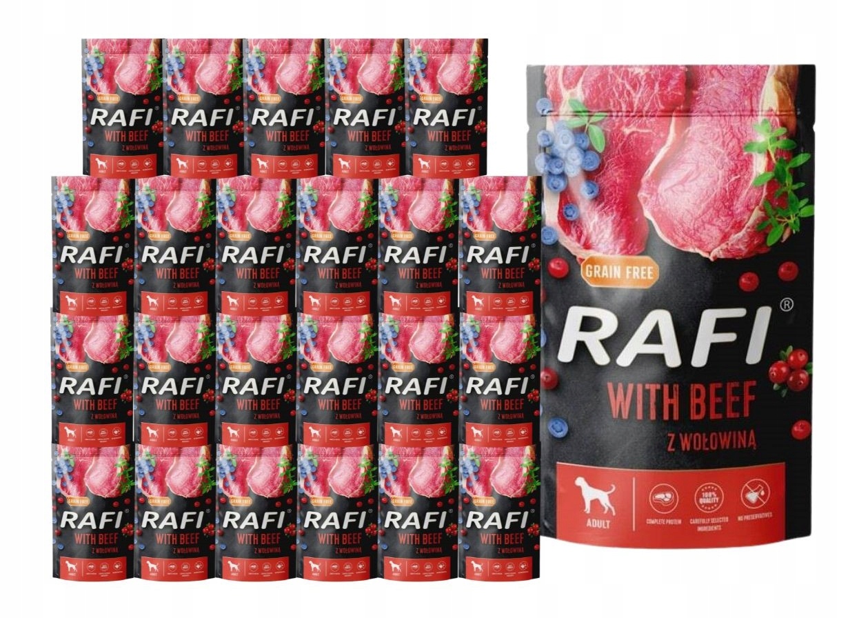 Levně Rafi vlhké krmivo pro psy s hovězím masem 24x500g Bezobilná Dolina Noteci