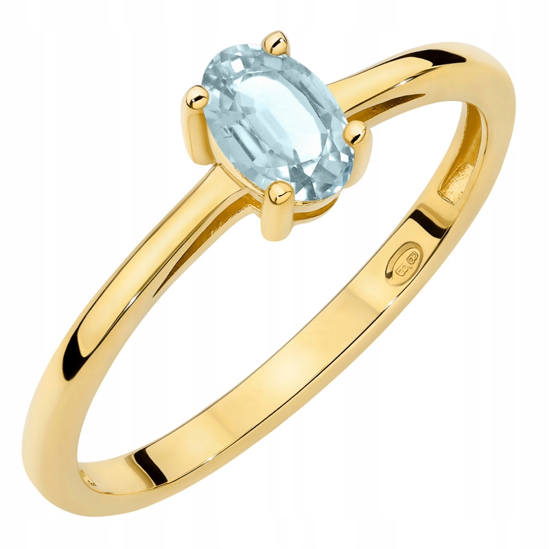 Zlatý Prstýnek Zásnubní pr. 585 s oválným akvamarínem 0.40 ct 14k
