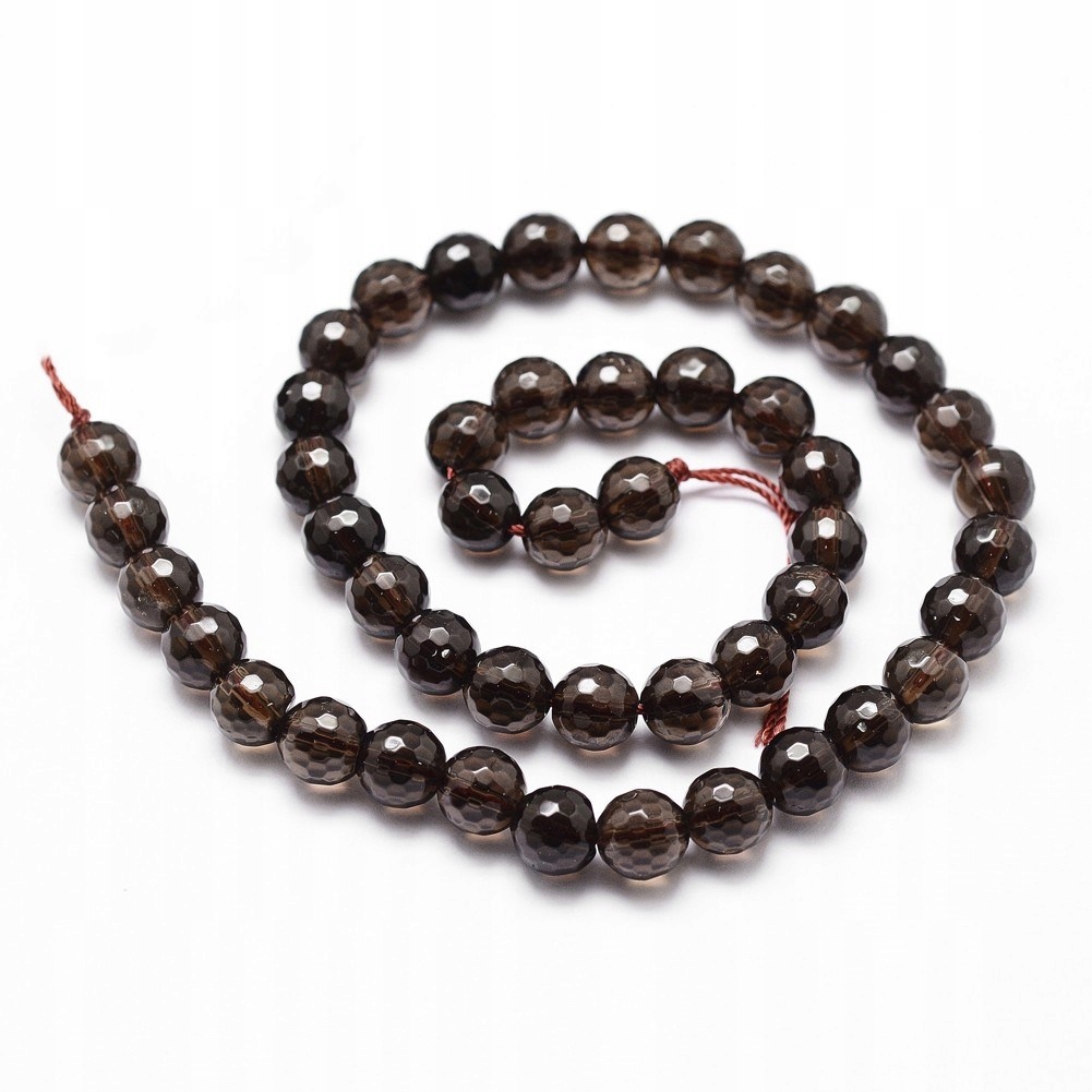 Korálky Přírodní Kámen Kouřový Křemen Kulaté, Fasetované, 8mm, 44ks/34cm