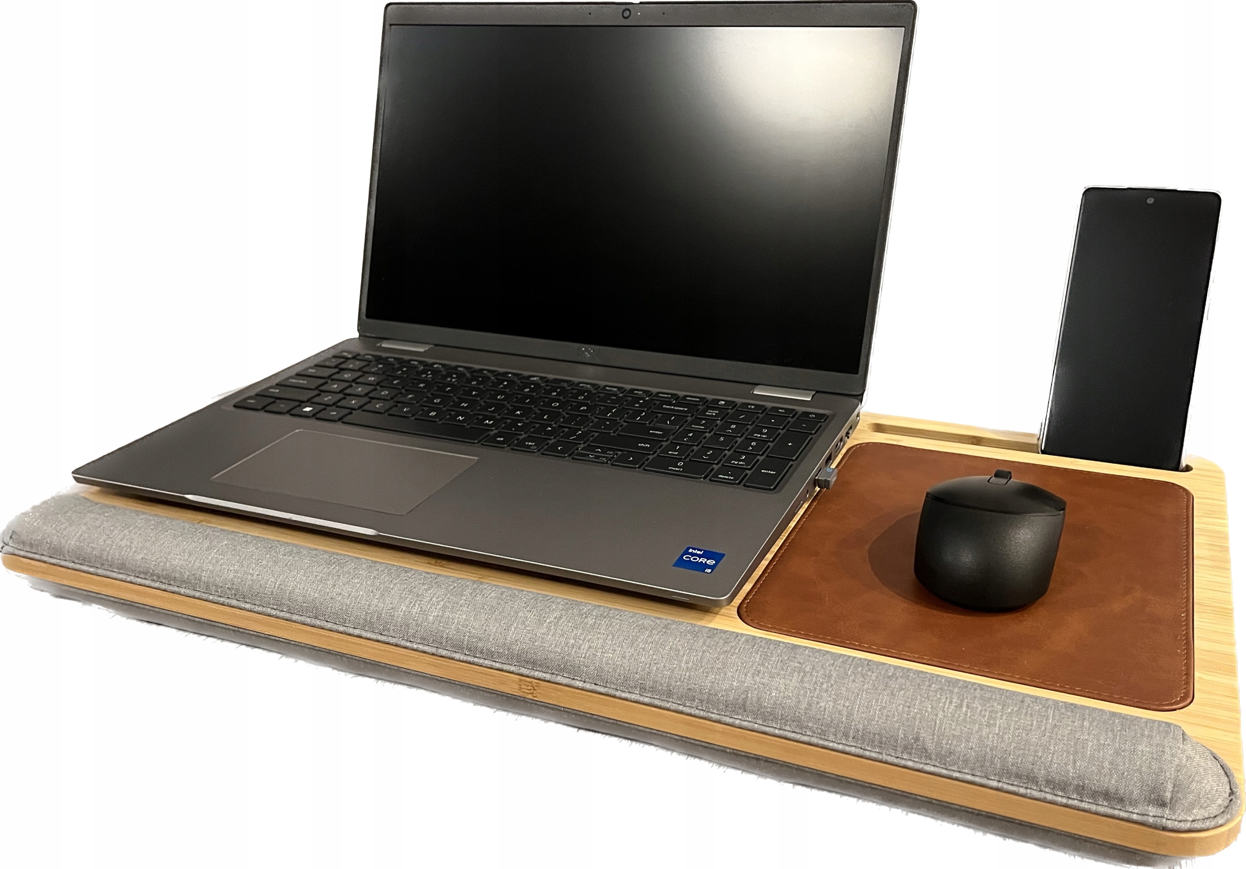 

Stolik pod laptopa poduszka bambus szary materiał