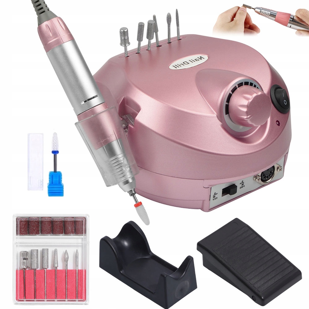 Bruska Na Nehty 65W Manikúra Pedikúra Sada Fréz 30000RPM Růžová