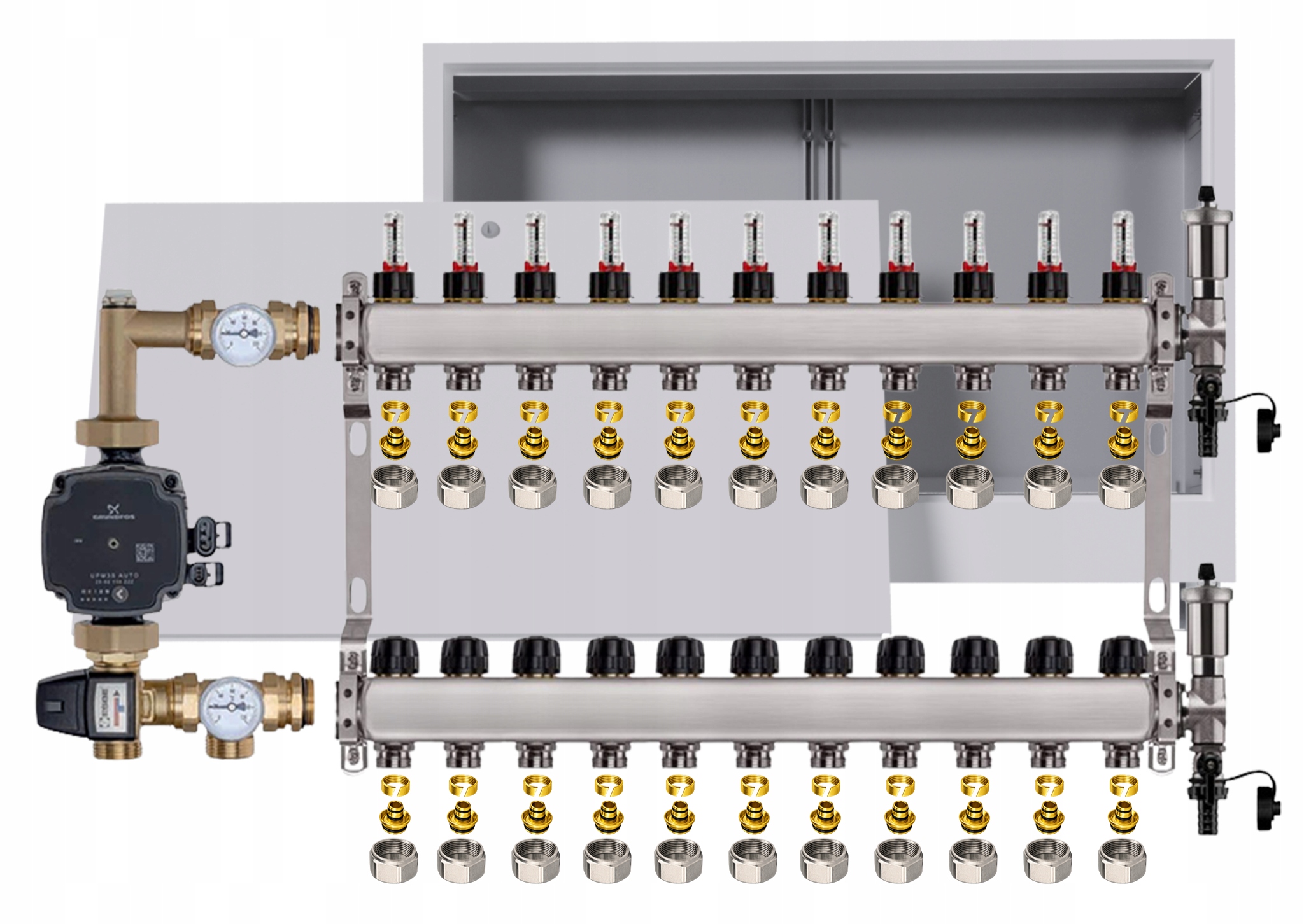 Nerezový rozdělovač pro podlahovku 11 box Pompa Grundfos Pex