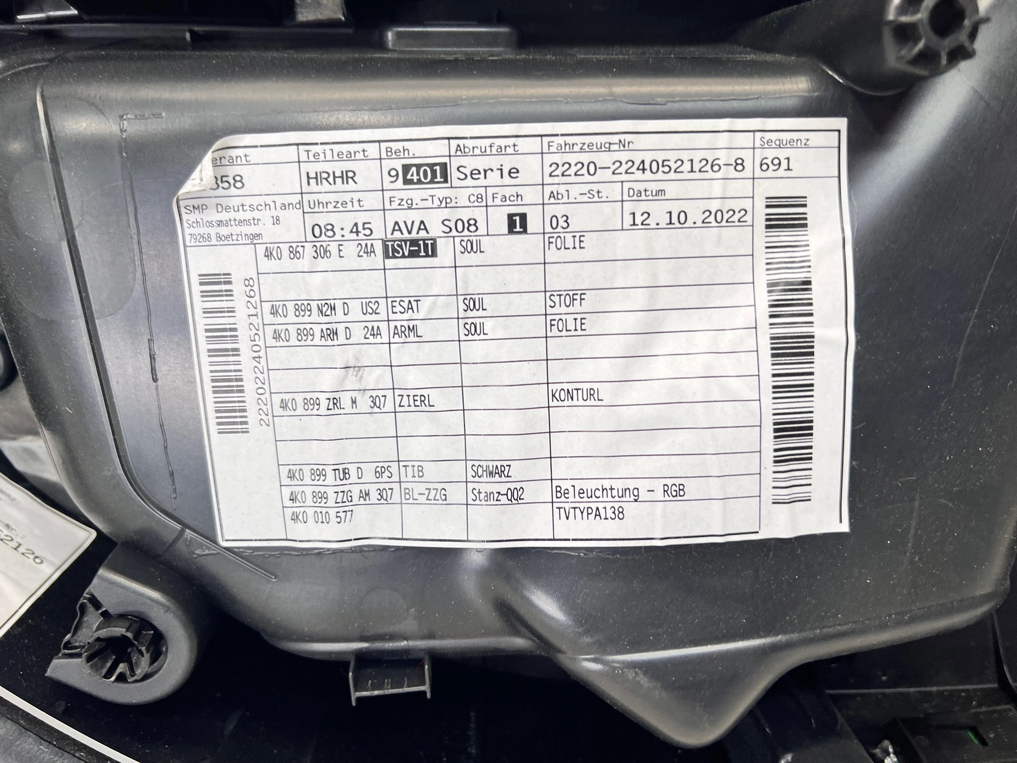 side door right rear part AUDI A6 C8 4K0867306E QQ2