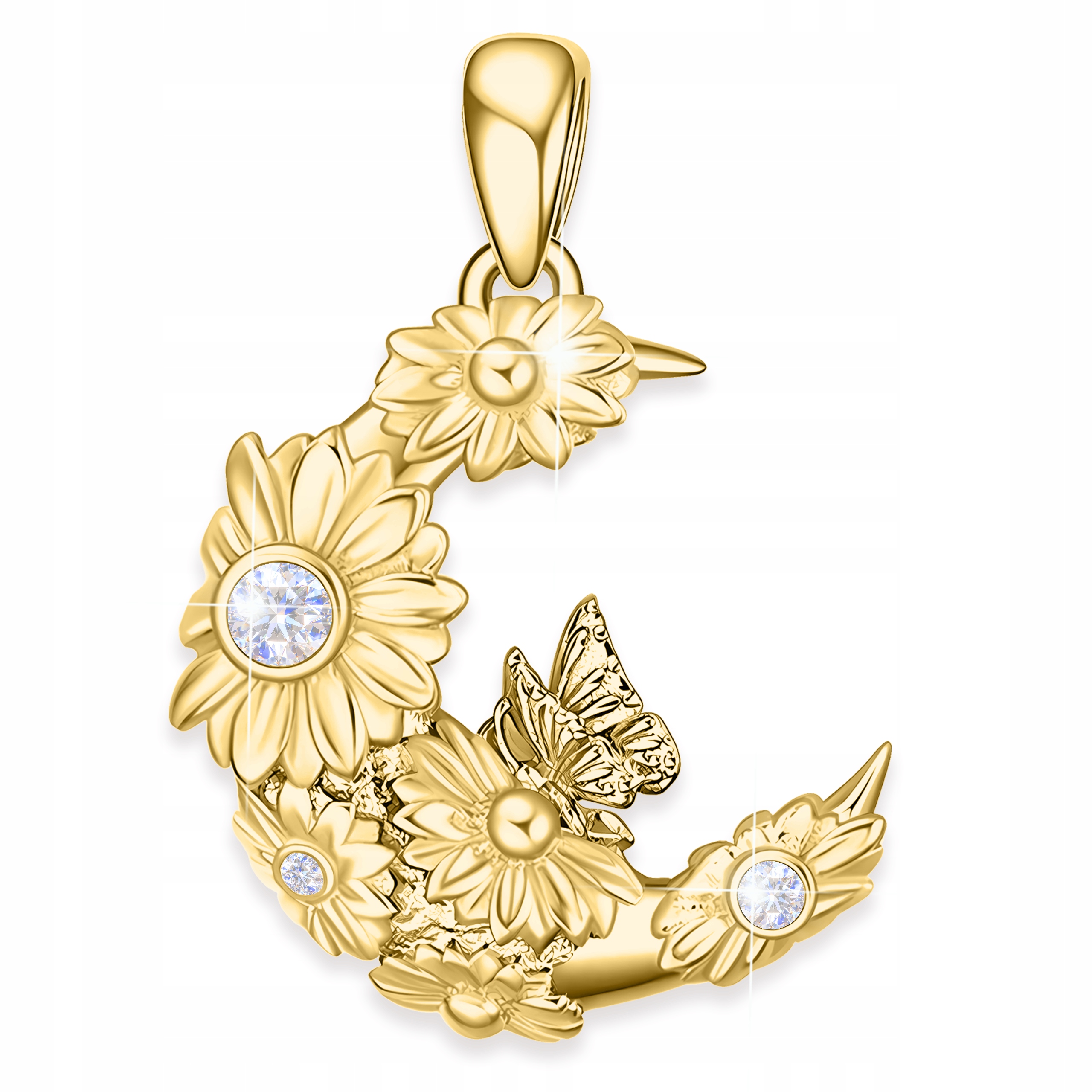 Zlatý přívěsek 925 Půlměsíc s motýly Slunečnice Motýl Motýli Květiny