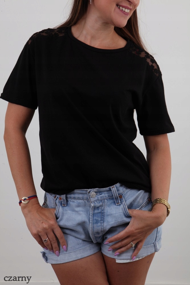 MODNA BLUZKA GŁADKA RĘKAW KORONKA KWIATKI MIX M/L Linia regular