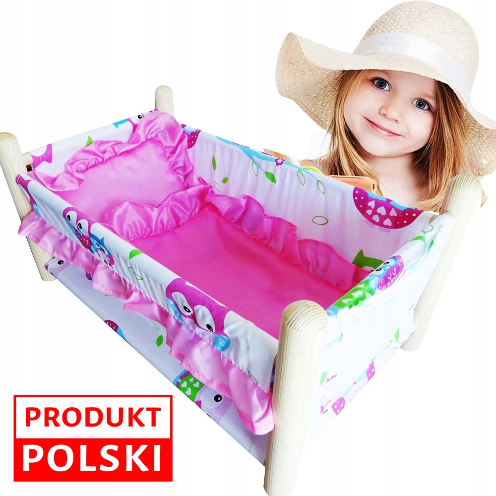 DREWNIANE ŁÓŻECZKO KOŁYSKA DLA LALEK + POŚCIEL