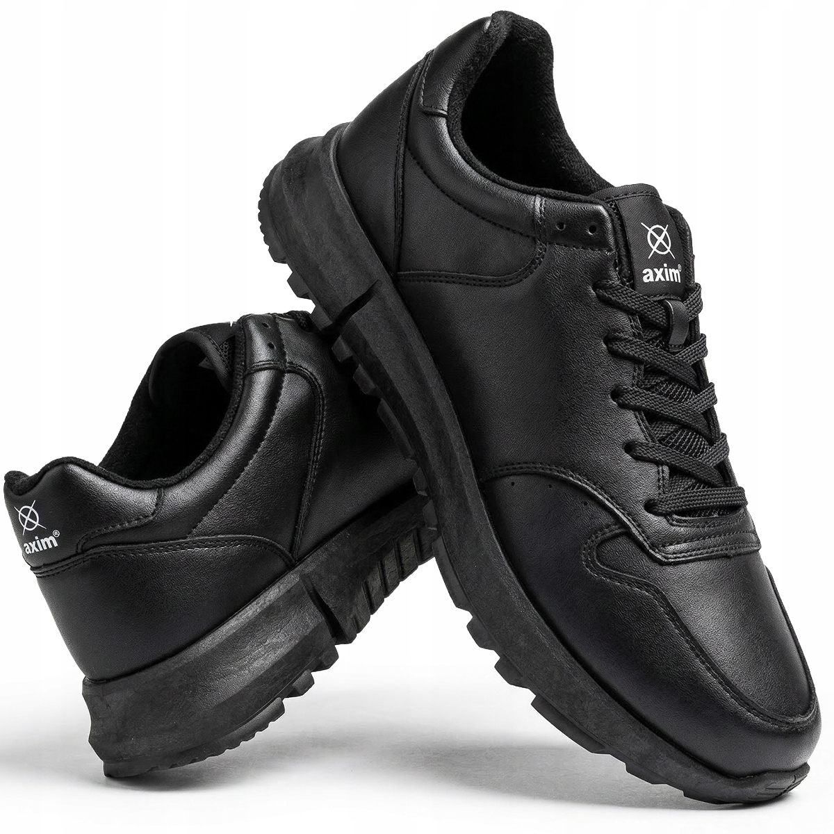 Buty sportowe trampki sneakersy czarne matowe sznurowane codzienne Axim 48