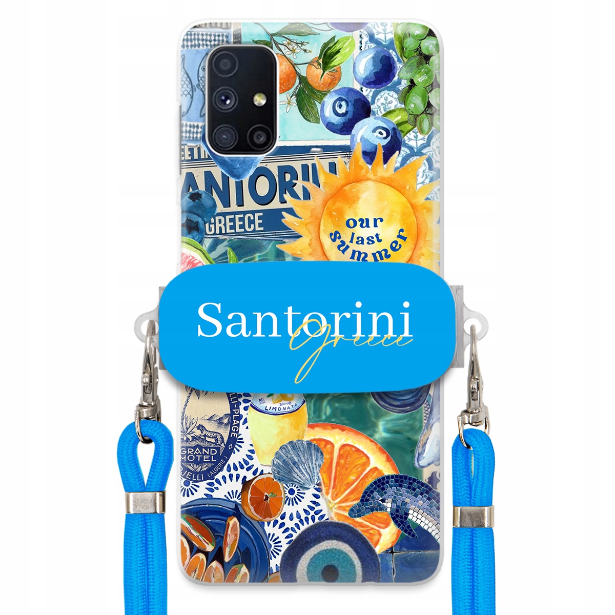 Puzdro pre Samsung M51 Modré Crossbody vodítko držiak Santorini Sea Vibes